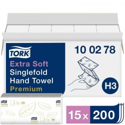 Tork® Extra Soft χειροπετσέτα λευκή 2φυλλη V-Fold (Zig Zag) 23x22,6cm 15 x 200 τεμάχια Χειροπετσέτες